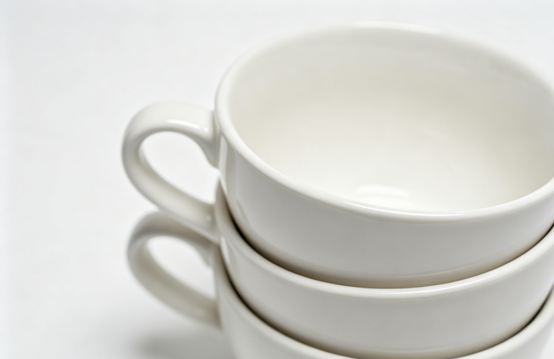 Requesting a Mug Quote A stack of white ceramic mugs ready for customization