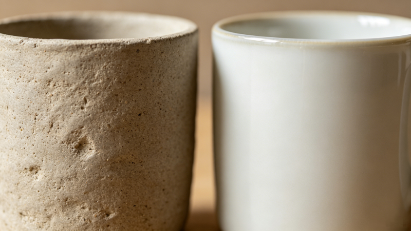 Stoneware vs Porcelain Mug Materials A close-up of different ceramic mug materials