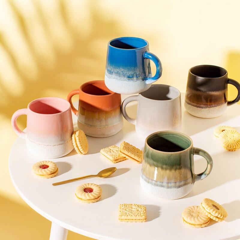 Assortment of trending gift mugs Trending ceramic gift mugs including embossed and stoneware styles