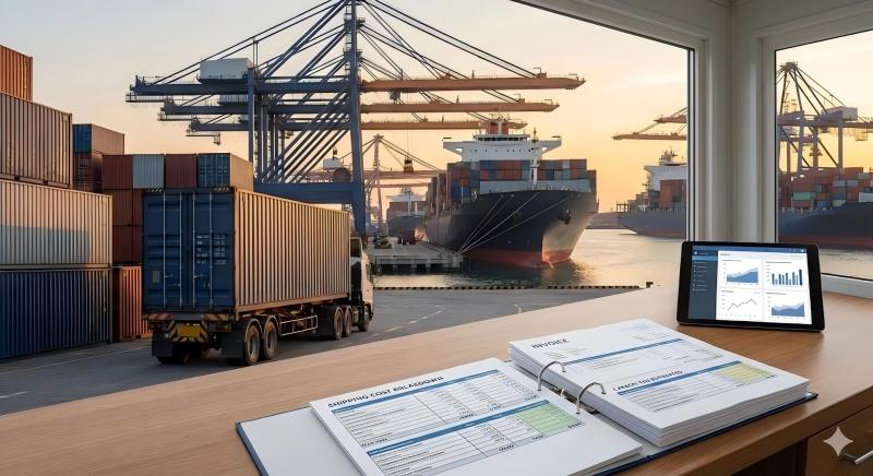 a shipping container and customs documents