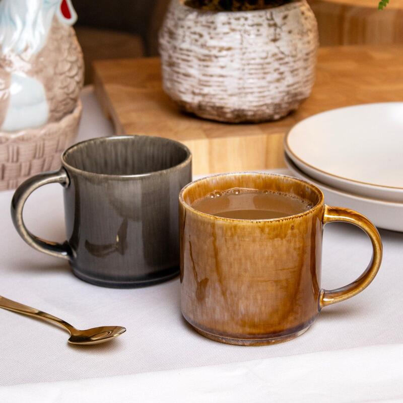 Close-up of reactive glaze ceramic mug Premium reactive glaze ceramic mug close up