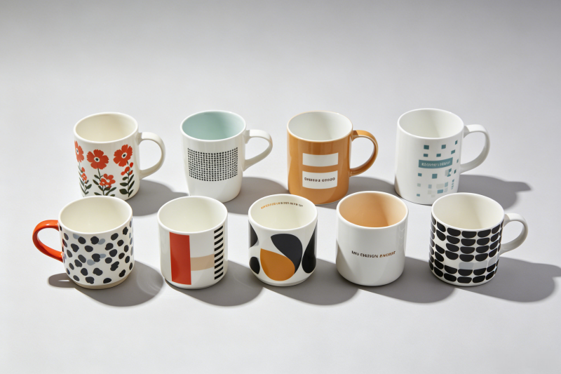 Different Mug Printing Methods A collection of mugs with different types of printing