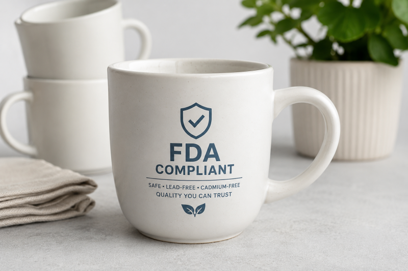 A person inspecting a ceramic mug for quality control