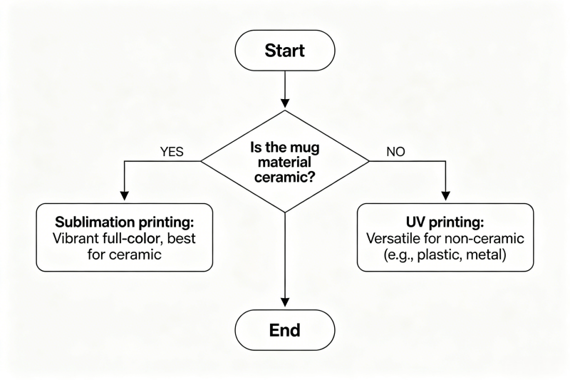 How to Choose Mug Printing Method A flowchart showing how to choose a mug printing method