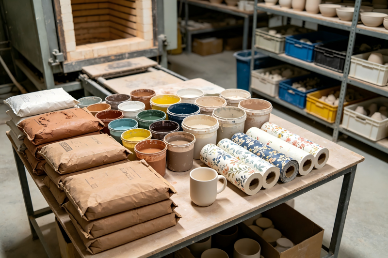 different ceramic materials for mugs side by side