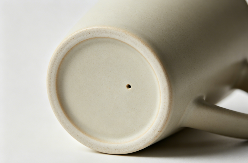 Ceramic Mug Surface Defect Inspection close-up of a minor defect on the base of a ceramic mug