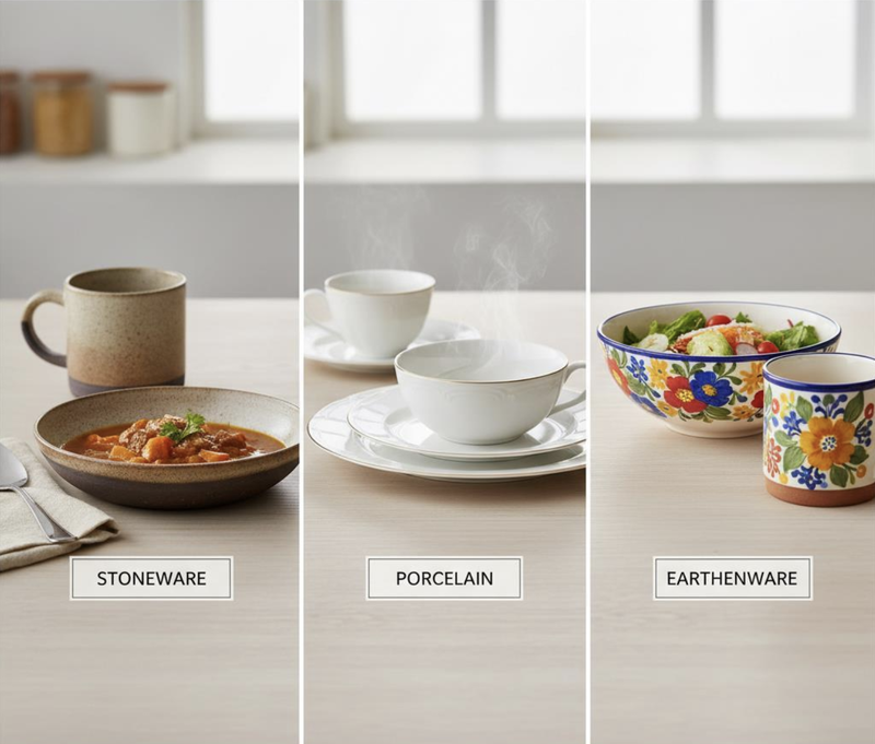 ceramic mug material types Comparison of earthenware, stoneware, porcelain, and bone china mugs.