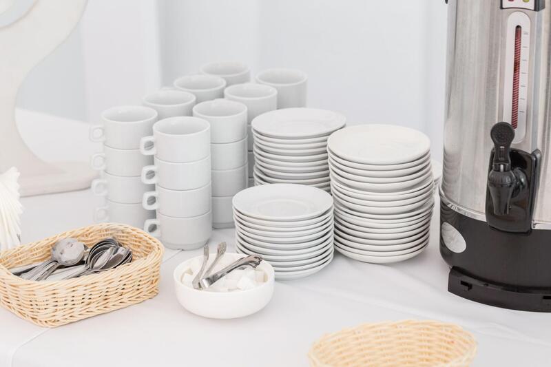 Commercial ceramic mugs used in hotel and restaurant environments