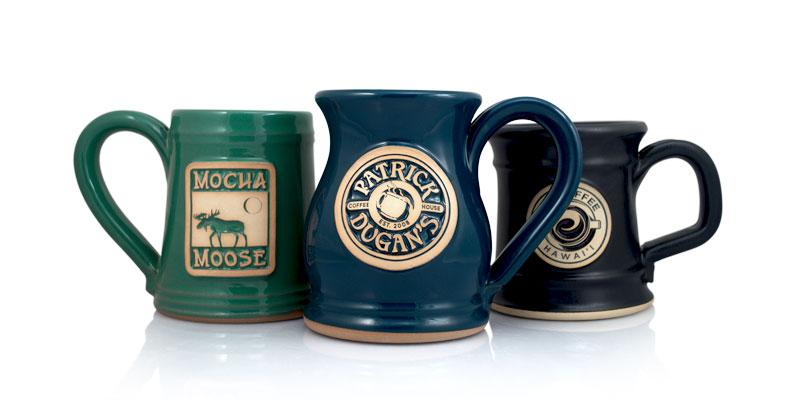 embossed debossed ceramic mug Embossed and debossed branding options on custom ceramic mugs.