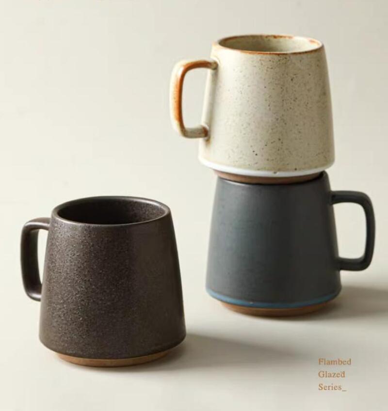 Microwave Safe Glazed Pottery Mugs A stack of colorful glazed ceramic mugs