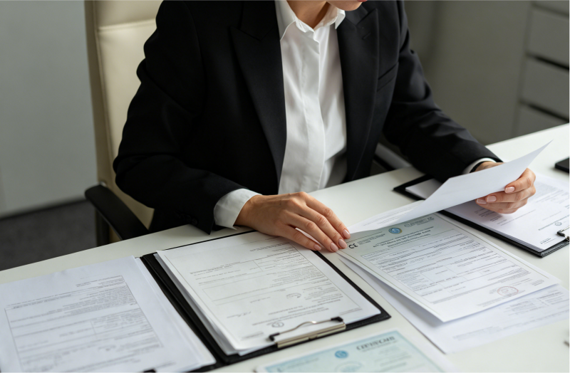 verifying a supplier's safety certificate a person examining a compliance certificate document