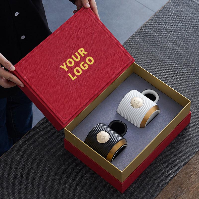Best Custom Ceramic Mugs for Corporate Gifts A stylish corporate personalized mug on an office desk next to a laptop.