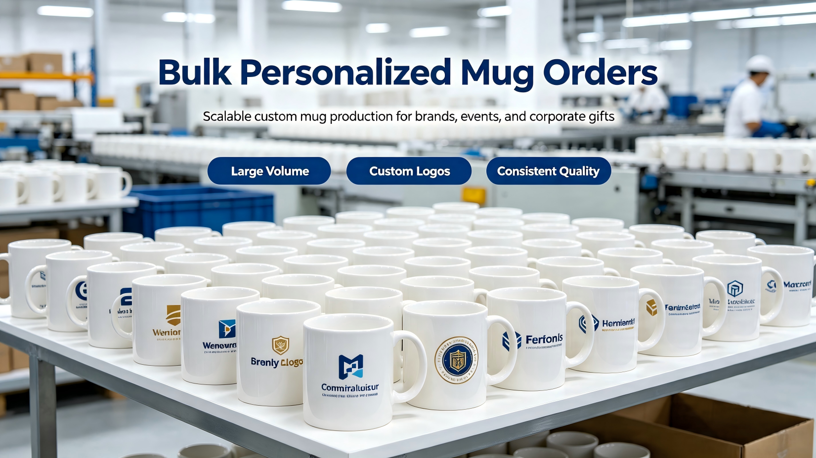 Bulk Personalized Mug Orders A stack of white ceramic mugs ready for personalization, illustrating the potential of bulk personalized mug orders.