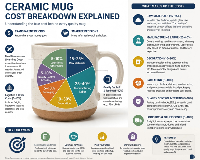 Ceramic Mug Cost Breakdown Explained A detailed chart explaining a ceramic mug cost breakdown, a key part of OEM mug supplier negotiation.
