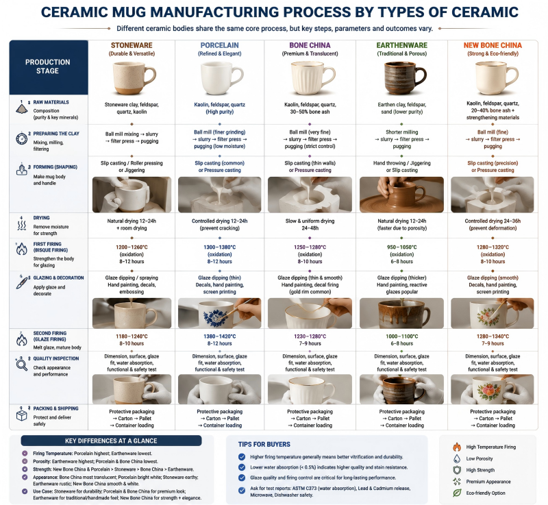 Ceramic mug manufacturing process by types of ceramic used in mug manufacturing process differences across types of ceramic used in mug manufacturing and OEM workflows