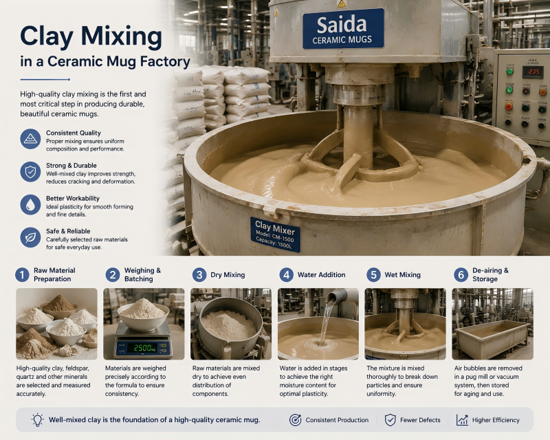 Clay Mixing in a Ceramic Mug Factory Clay being mixed in a ceramic mug manufacturing process.