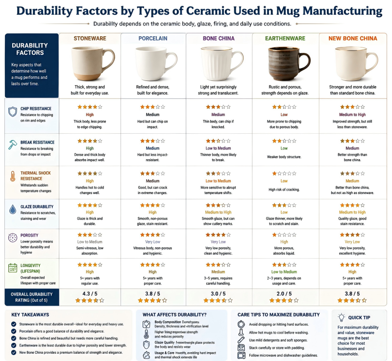 Durability factors by types of ceramic used in mug manufacturing durability across types of ceramic used in mug manufacturing for horeca needs
