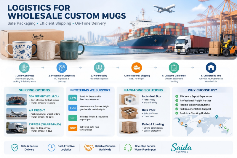 Shipping containers at a port, illustrating the logistics phase of importing wholesale custom mugs.