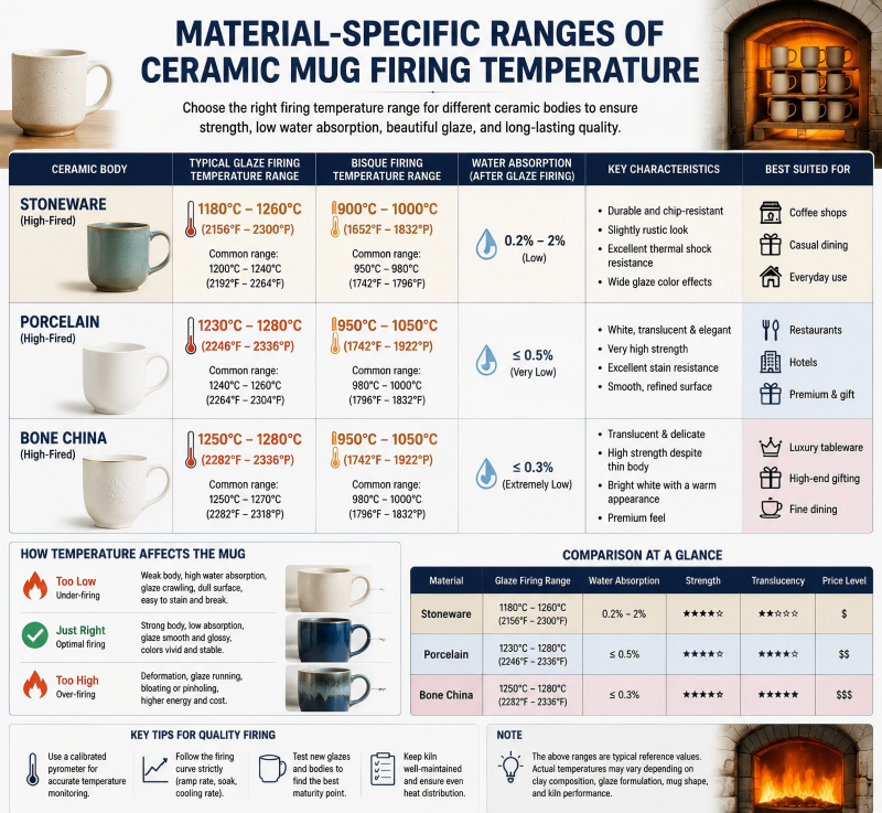 Material-specific ranges of ceramic mug firing temperature ceramic mug firing temperature ranges for stoneware porcelain bone china