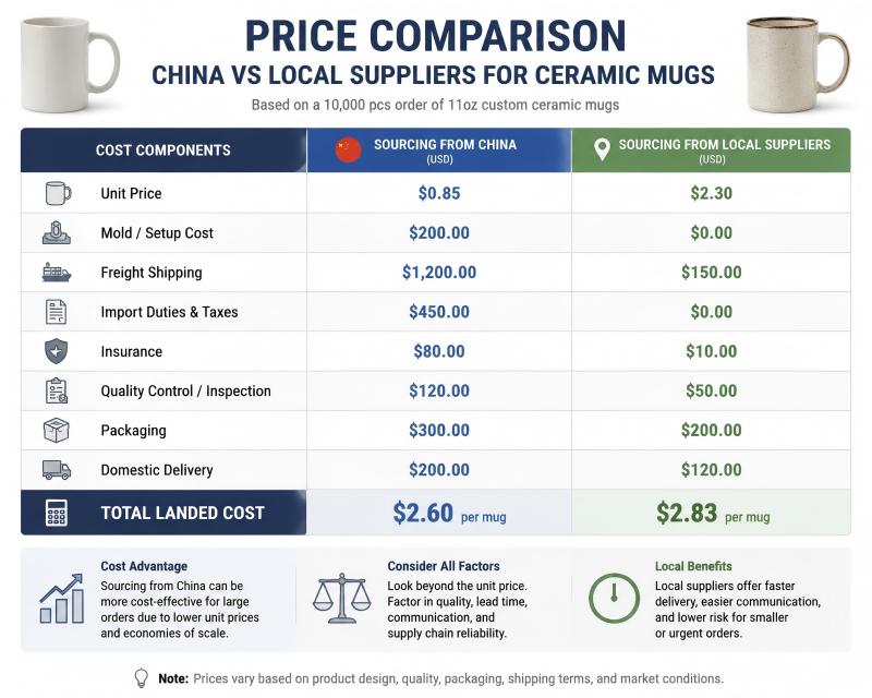 price comparison China vs local suppliers for ceramic mugs