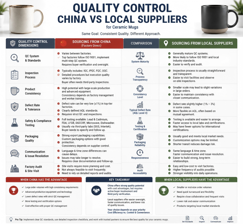 quality control China vs local suppliers for ceramic mugs