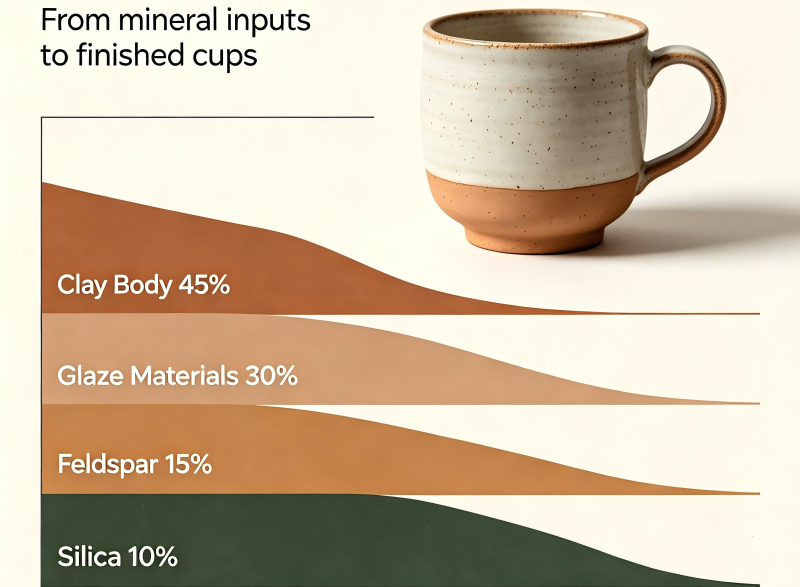 Different types of ceramic clay in raw form, ready for mug production