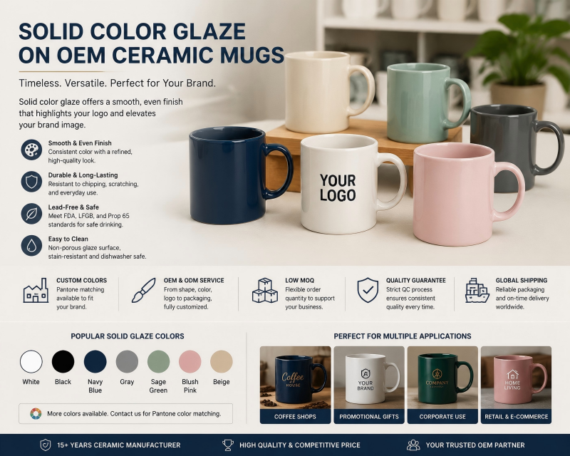 A stack of solid-colored ceramic mugs from a wholesale ceramic mugs supplier