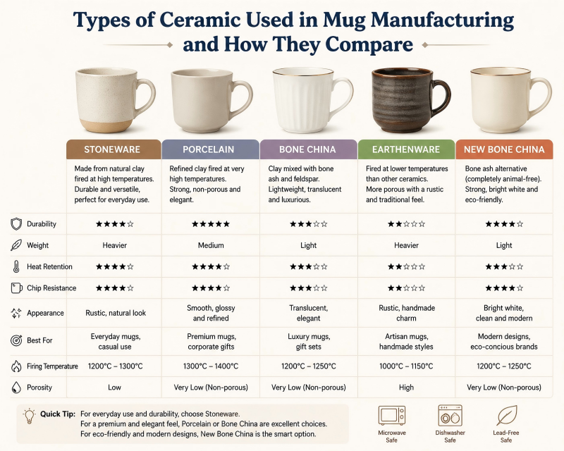 Types of ceramic used in mug manufacturing and how they compare types of ceramic used in mug manufacturing, ceramic mug materials, best ceramic for coffee mugs