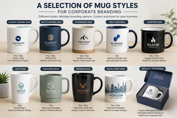 Various mug styles for corporate branding ready for printing