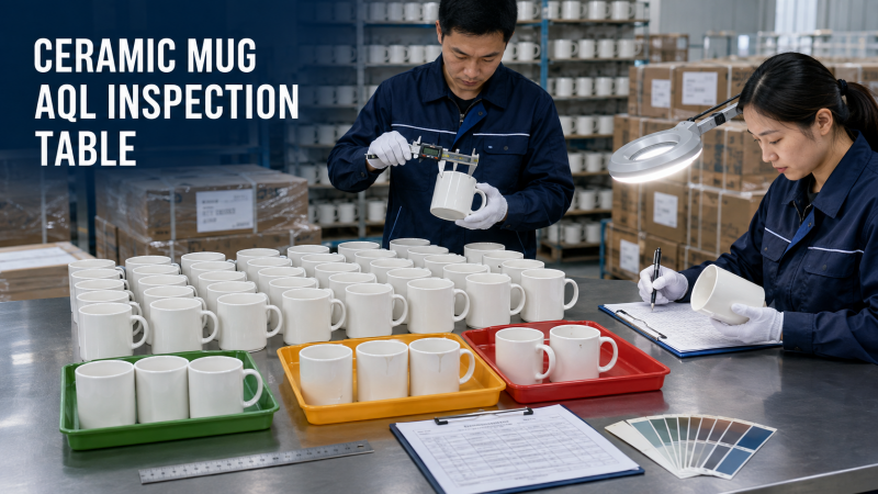 Ceramic Mug AQL Inspection Table A detailed table showing different types of ceramic mug defects categorized by severity (critical, major, minor).