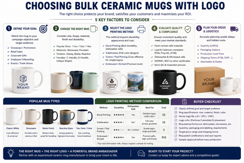 Choosing Bulk Ceramic Mugs with Logo Different styles of bulk ceramic mugs with logo ready for selection