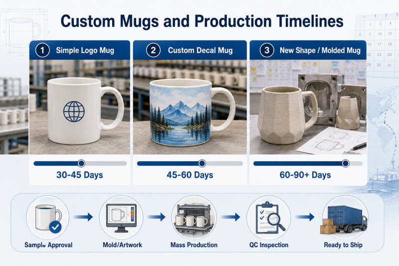 Custom Mugs and Production Timelines Customized ceramic mugs which can affect production timelines for international mug shipping.