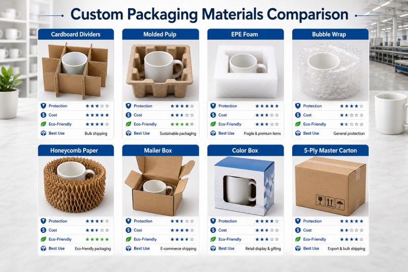Custom Packaging Materials Comparison A comparison of different packaging materials like foam, cardboard, and molded pulp