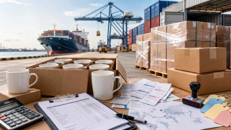 Hidden Costs of Sea Freight for E-commerce Sellers An infographic showing the hidden destination fees in LCL sea freight for mug orders.