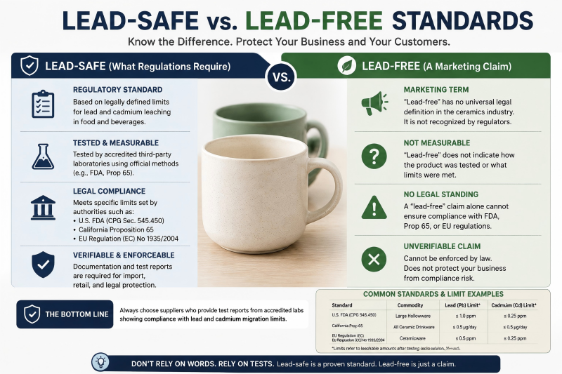 Lead-Safe vs. Lead-Free Standards A chart comparing lead-safe regulatory limits vs. the vague term lead-free.