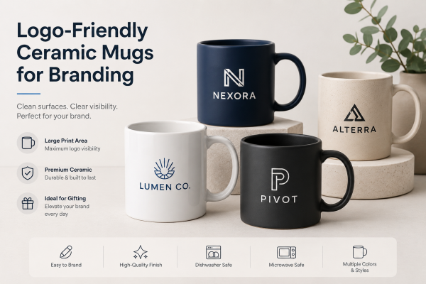 A logo being applied smoothly to a flat-surfaced mug versus struggling on a textured one