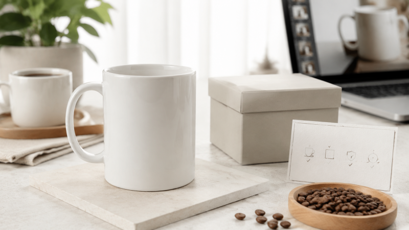 A lifestyle photo showing a person happily using a high-quality ceramic mug.