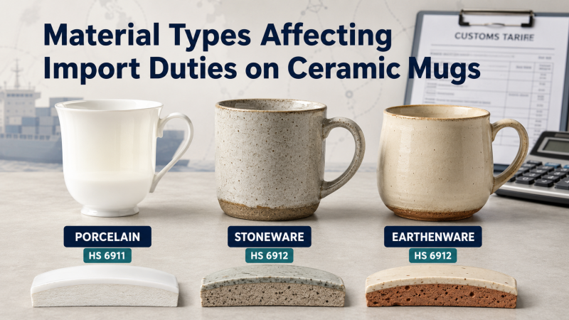 Material Types Affecting Import Duties on Ceramic Mugs Different types of ceramic mugs: dolomite, stoneware, and porcelain