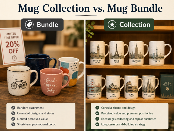 Mug Collection vs. Mug Bundle Comparing a random bundle of mugs to a themed ceramic mug collection