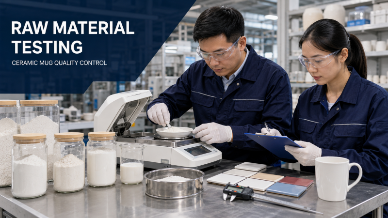 Raw material testing for ceramic mug quality control A lab technician testing the viscosity of a ceramic glaze sample before it's approved for production.