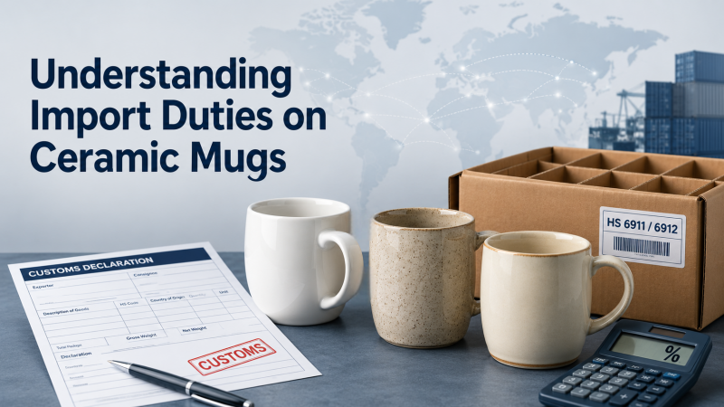 Understanding Import Duties on Ceramic Mugs Calculating import duties on ceramic mugs with a calculator and shipping documents
