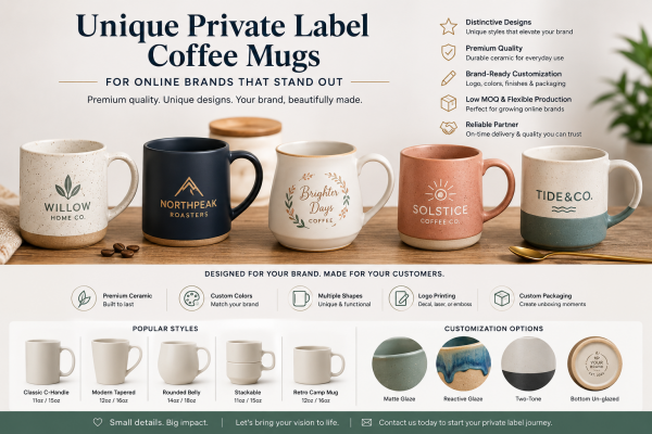 A collection of unique private label mugs for e-commerce