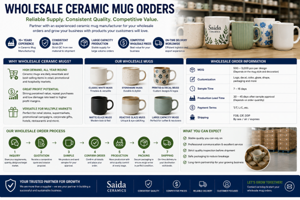 Pallets of perfectly consistent wholesale ceramic mug orders ready for shipping