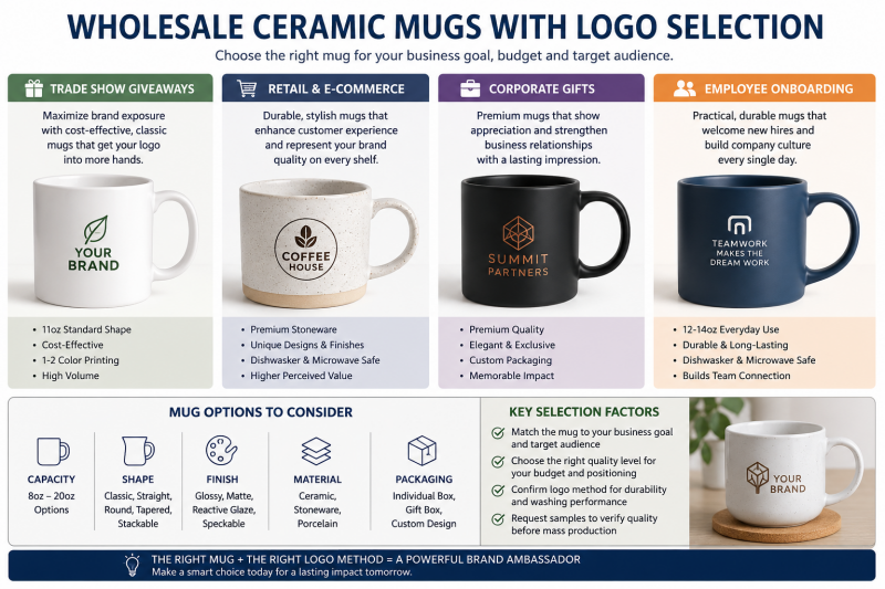 Wholesale Ceramic Mugs with Logo Selection A collection of high-quality wholesale ceramic mugs with logo options