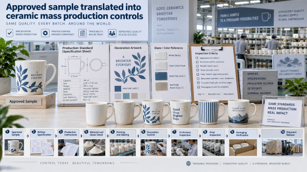 Approved sample translated into ceramic mass production controls experienced manufacturers controlling ceramic mass production from approved samples