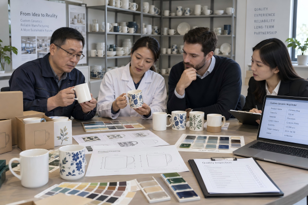 Experienced manufacturers evaluating a custom ceramic order experienced manufacturers reviewing custom ceramic production requirements