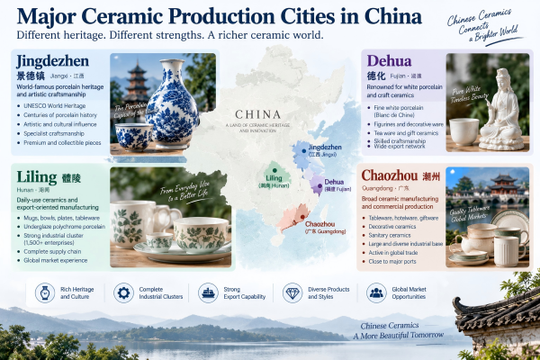 Comparison of Jingdezhen Liling Chaozhou and Dehua ceramic production cities